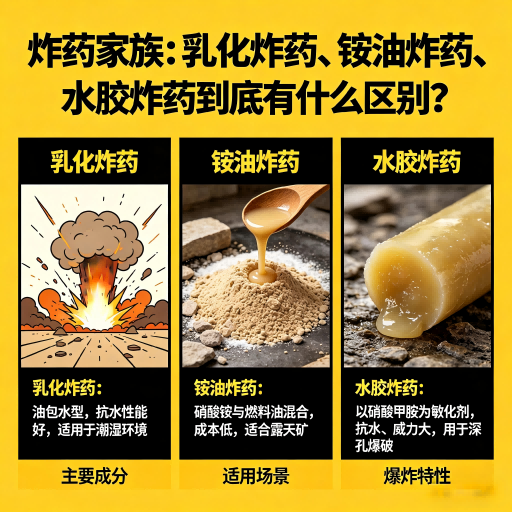 子长炸药家族：乳化炸药、铵油炸药、水胶炸药到底有什么区别？